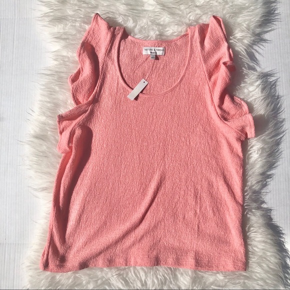 Madewell Ruffle-Sleeve Tank Top coral size Large - Picture 3 of 7